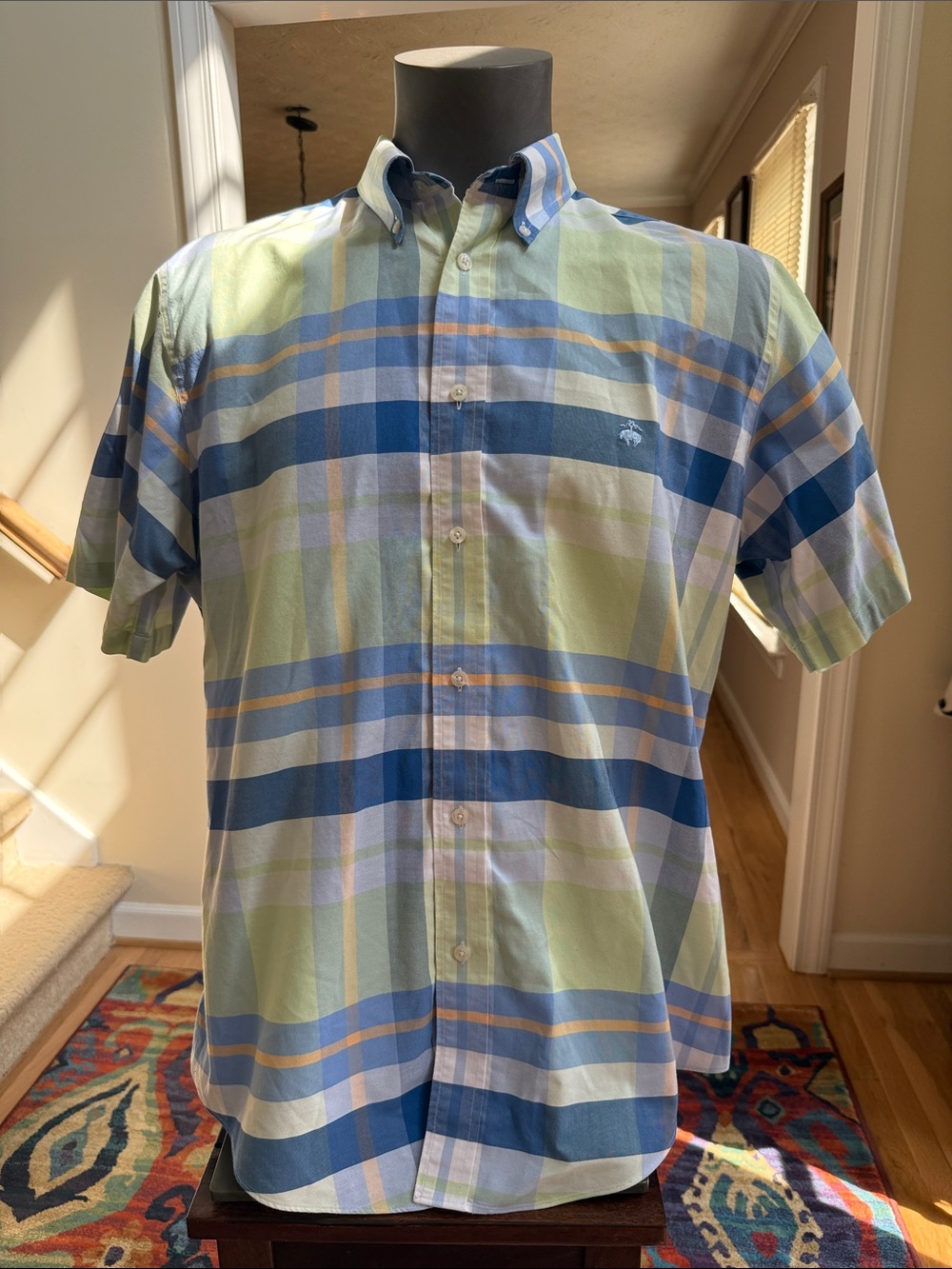 Brooks Brothers Regent Short-Sleeve Plaid Button-Down in Blue & Green